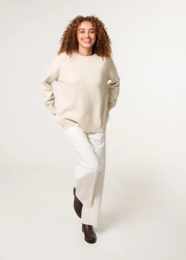 Blue Vanilla Beige Argyle Stitch Detail Jumper