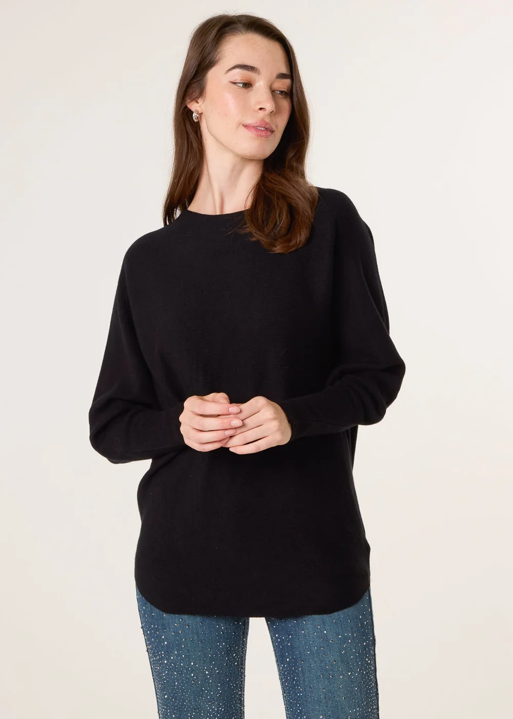 Blue Vanilla Black Batwing Jumper With Back Diamante Detailing - Small/Medium Image 2
