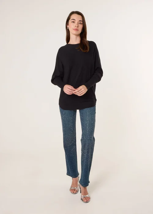 Blue Vanilla Black Batwing Jumper With Back Diamante Detailing - Small/Medium Image 4
