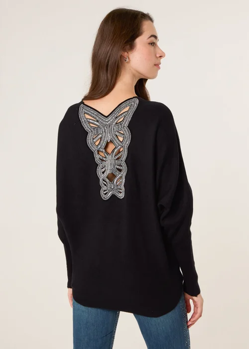 Blue Vanilla Black Batwing Jumper With Back Diamante Detailing - Small/Medium Image 1