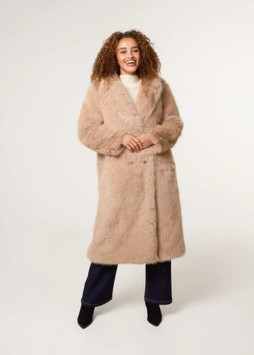 Blue Vanilla Beige Long Fluffy Coat - M Image 1