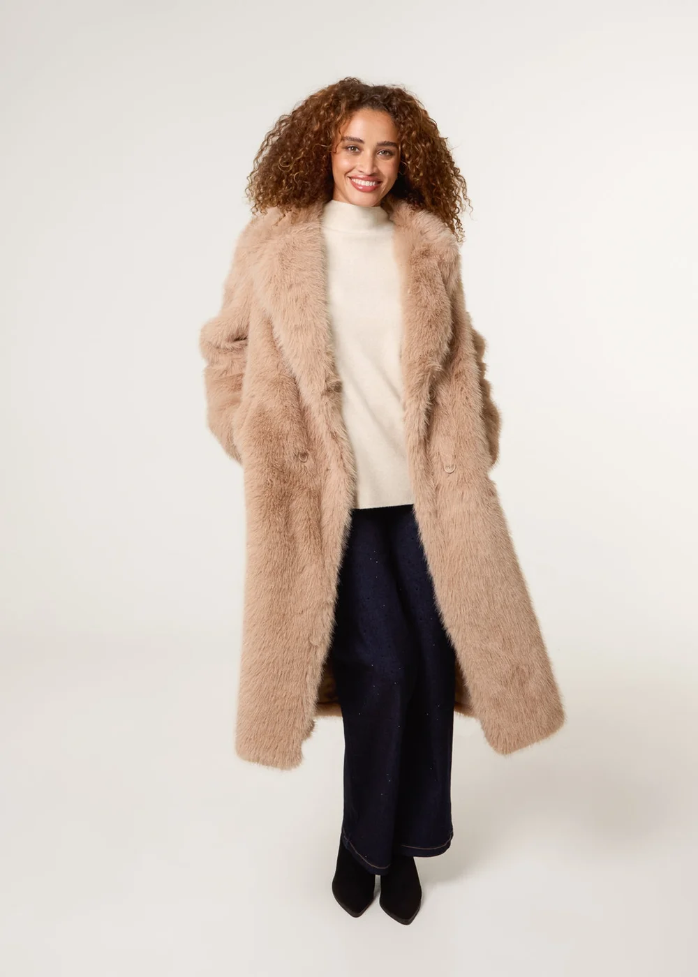 Blue Vanilla Beige Long Fluffy Coat - M Image 2