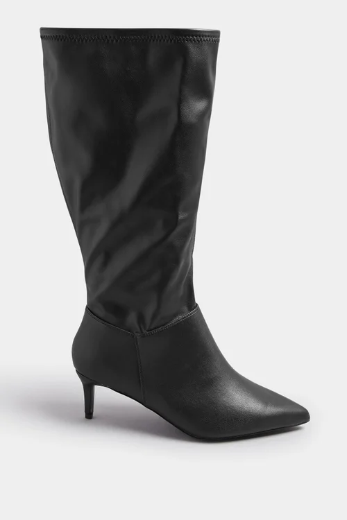 Yours Black Faux Leather Pointed Kitten Heel Boots In Extra Wide EEE Fit - 9 Extra Wide Image 4