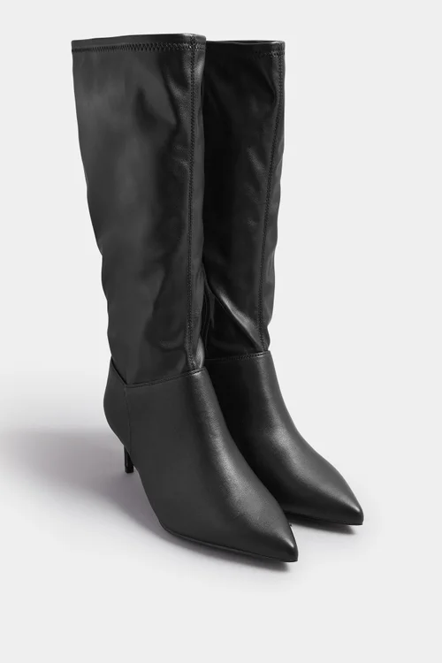 Yours Black Faux Leather Pointed Kitten Heel Boots In Extra Wide EEE Fit - 9 Extra Wide Image 3