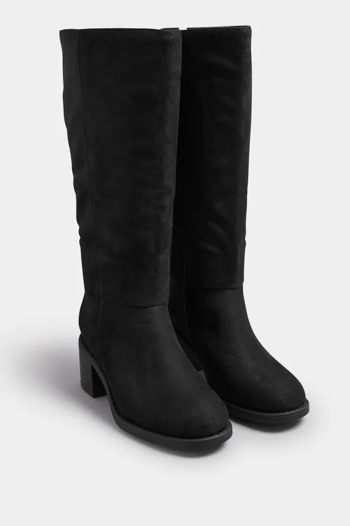 Yours Black Faux Suede Block Heel Knee High Boots In Extra Wide EEE Fit - 8 Extra Wide Image 3