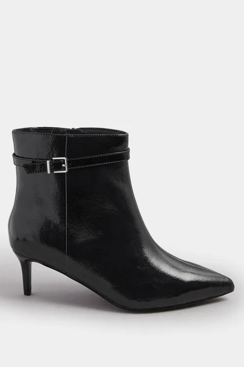 Yours Black Buckle Pointed Toe Kitten Heel Boots In Extra Wide EEE Fit - 6 Extra Wide Image 4