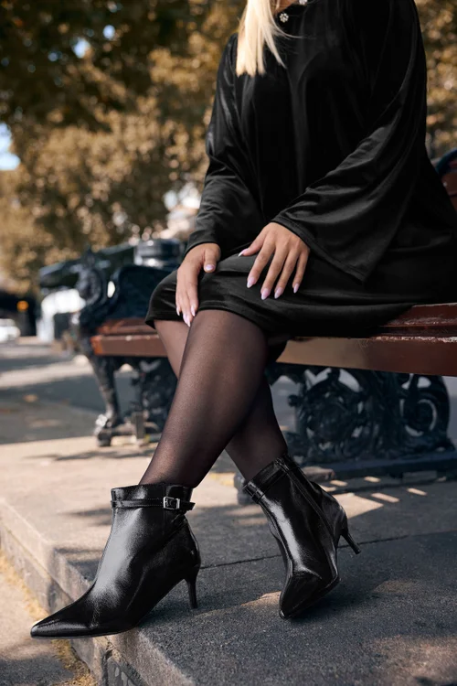 Yours Black Buckle Pointed Toe Kitten Heel Boots In Extra Wide EEE Fit - 6 Extra Wide Image 1