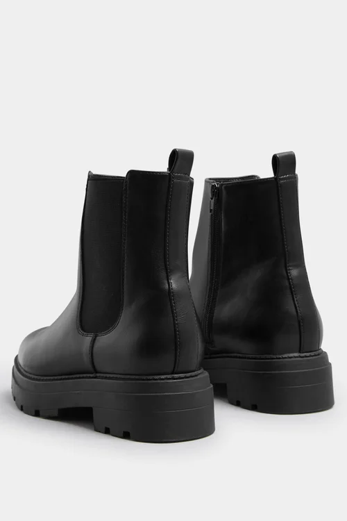 Yours Black Faux Leather Chunky Chelsea Boots In Extra Wide EEE Fit - 6 Extra Wide Image 4