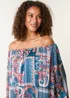 Blue Vanilla Turquoise Paisley Printed Bardot Puff Ball Blouse - Medium Image 3