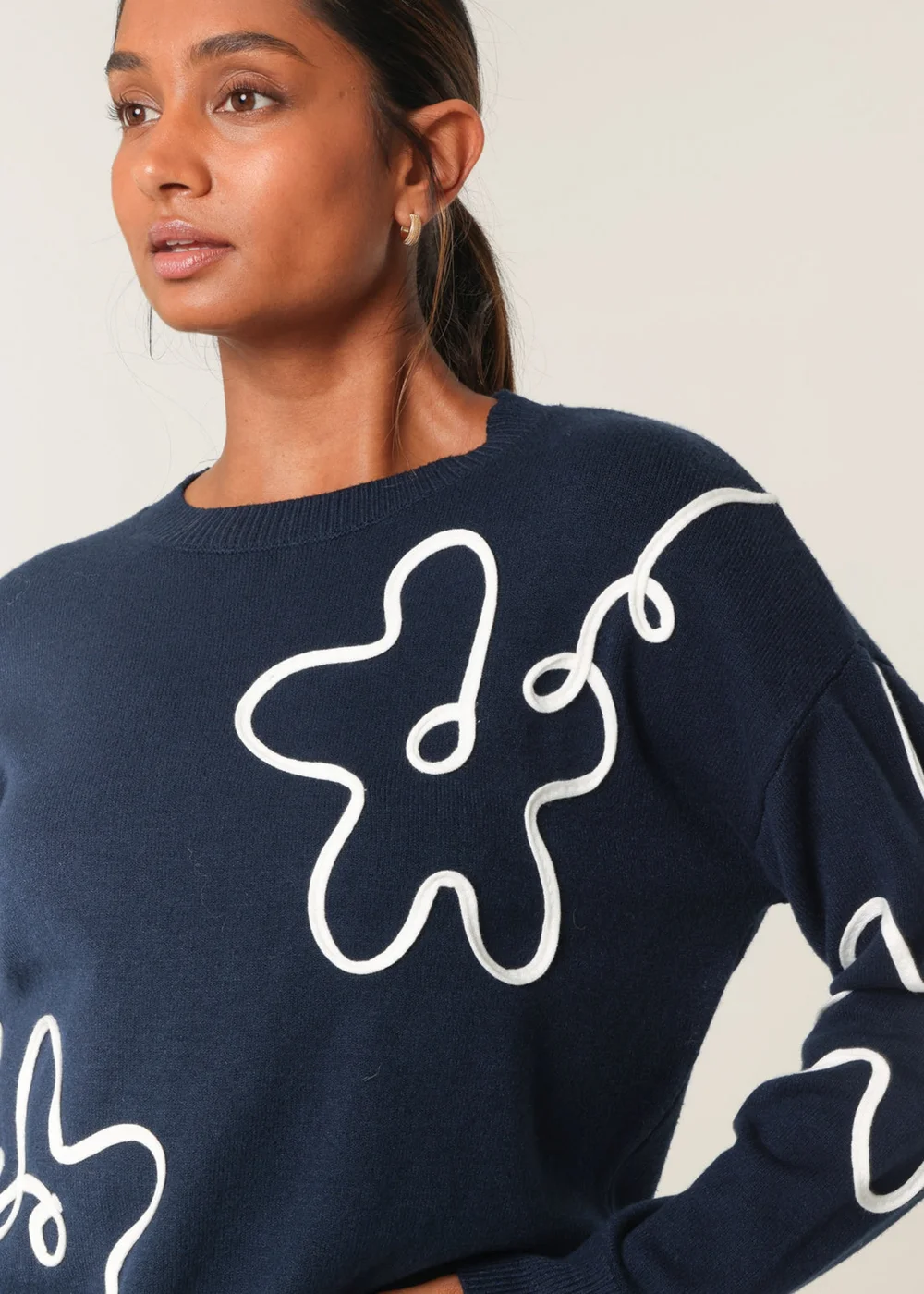 Blue Vanilla Navy Floral Pattern Sweater - Medium Image 2