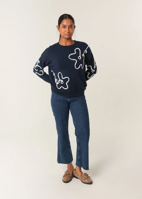 Blue Vanilla Navy Floral Pattern Sweater - Medium Image 1