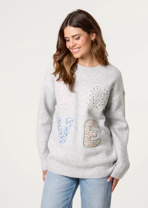 Blue Vanilla Grey Embroidered Love Design Jumper - Small/Medium Image 3