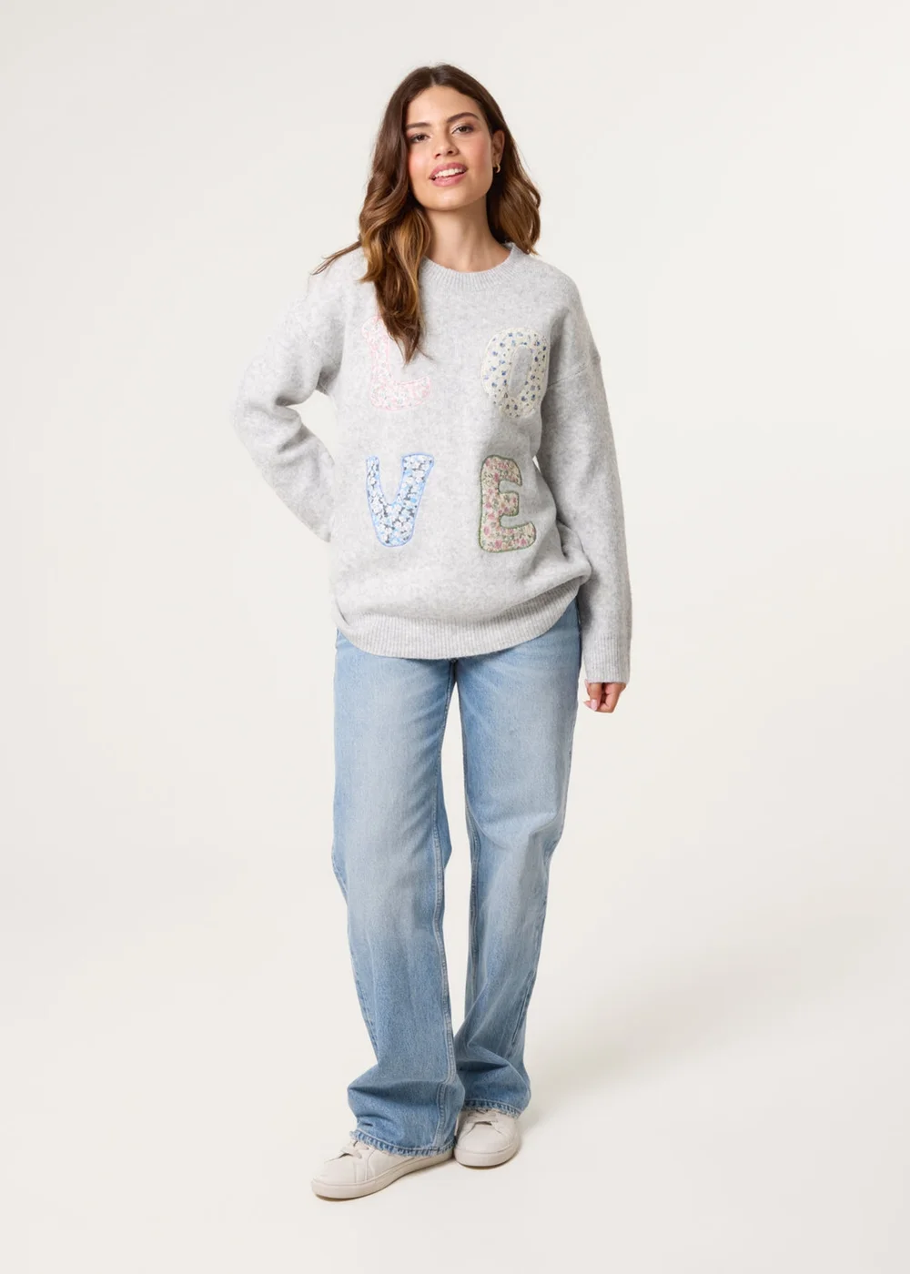Blue Vanilla Grey Embroidered Love Design Jumper - Small/Medium Image 1