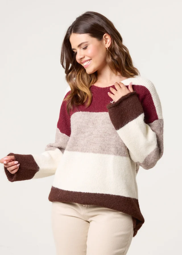 Blue Vanilla Red Colourful Stripped V Neck Jumper