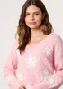 Blue Vanilla Pink V Neck Flower And Pearl Jumper - Small/Medium Image 2