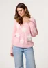 Blue Vanilla Pink V Neck Flower And Pearl Jumper - Small/Medium Image 4