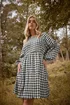Yours Curve Black Check Textured Smock Dress - 14 Image 1