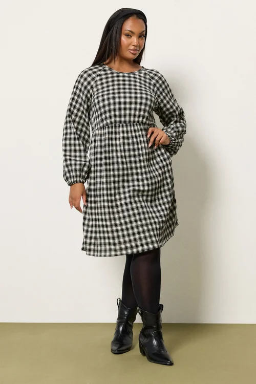 Yours Curve Black Check Textured Smock Dress - 14 Image 4