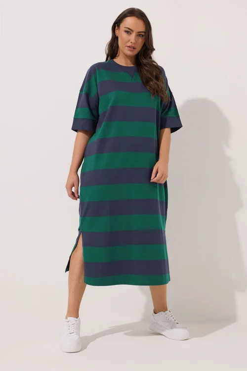 Yours Curve Green Stripe Heavyweight Throw On Dress - 18 Image 2
