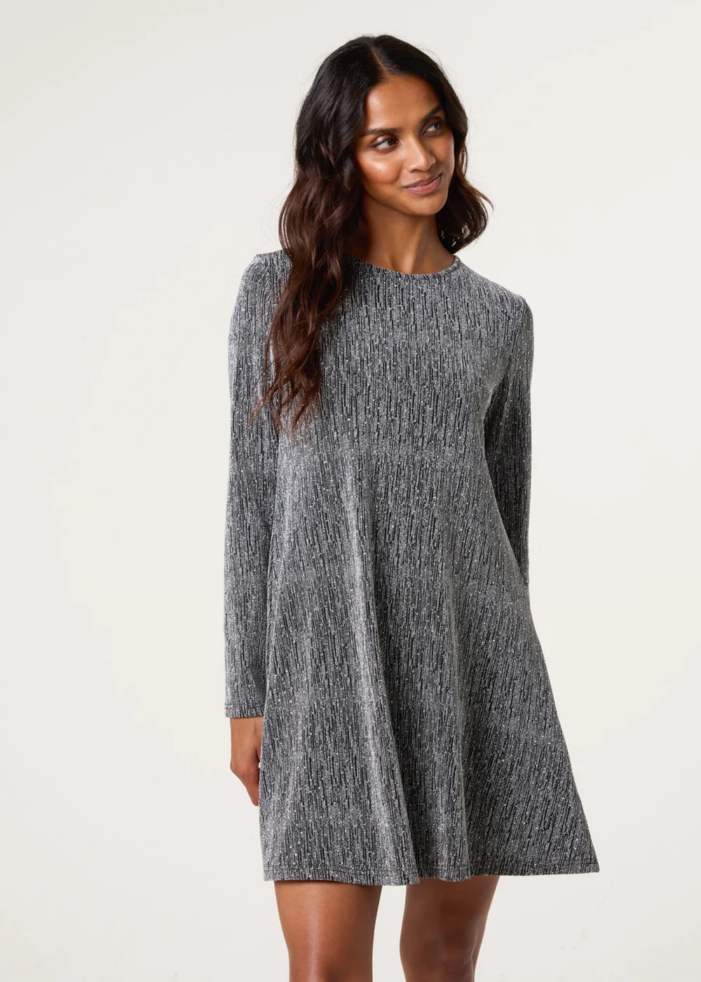 Blue Vanilla Silver Lurex Diamante Swing Dress - Medium Image 1