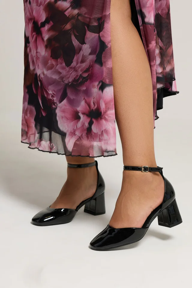 Yours Black Patent Block Mary Jane Heels In Extra Wide EEE Fit