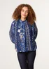 Blue Vanilla Navy High Neck Puffball Floral Blouse - Medium/Large Image 2