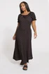Yours Curve Black Ditsy Textured Milkmaid Dress - 22-24 Image 1