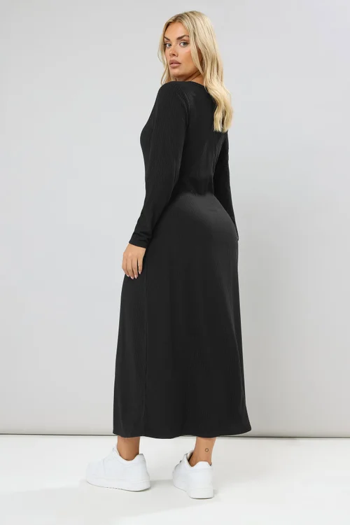 Yours Curve Black Ribbed Henley Maxi Dress - 20 Image 3
