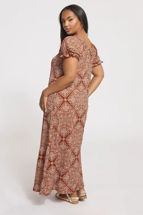 Yours Curve Rust Brown Paisley Textured Milkmaid Dress - 22-24 Image 3