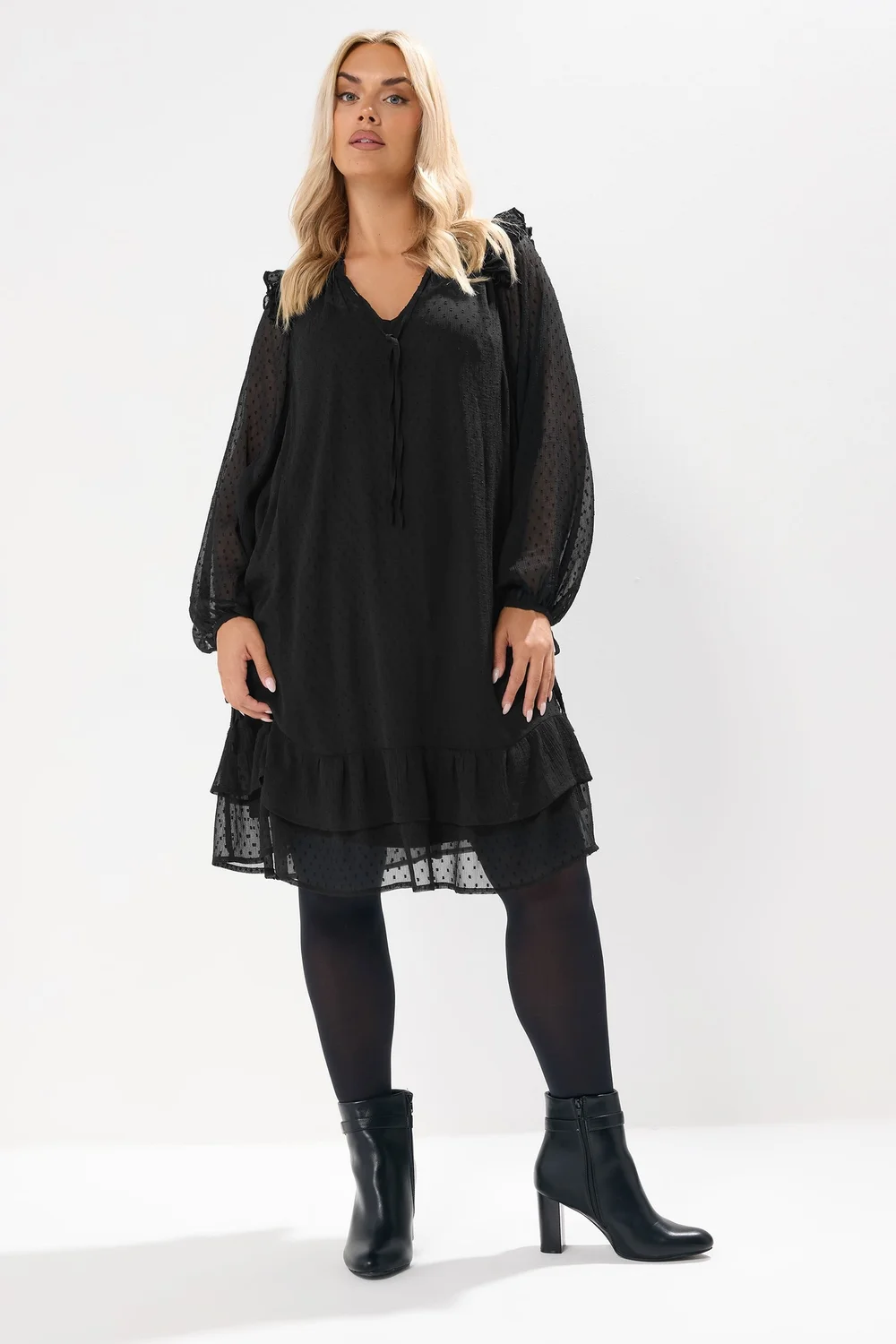 Yours Curve Black Dobby Smock Dress - 26-28 Image 1