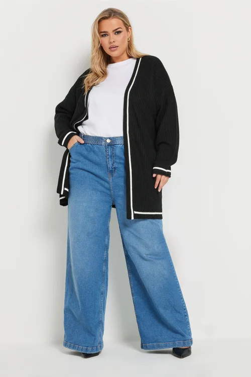Yours Curve Black Contrast Knitted Cardigan - Size 26-28 Clothing Image 2
