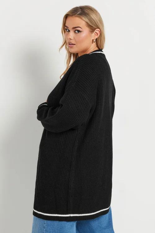Yours Curve Black Contrast Knitted Cardigan - Size 26-28 Clothing Image 3