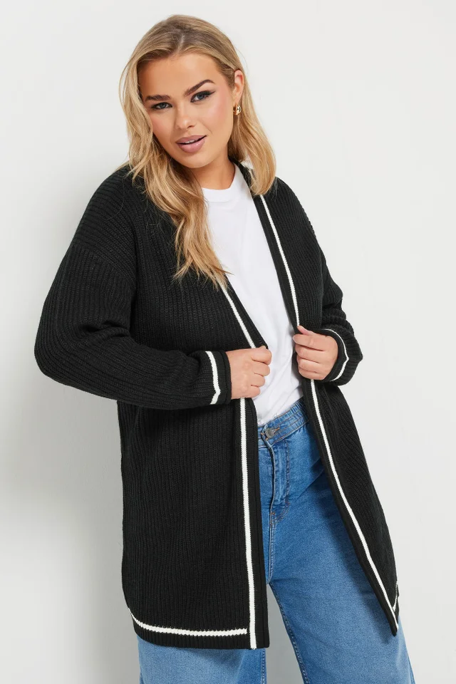 Yours Curve Black Contrast Knitted Cardigan