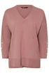 Yours Curve Light Pink Button V-Neck Jumper - Size 14-16 Image 5
