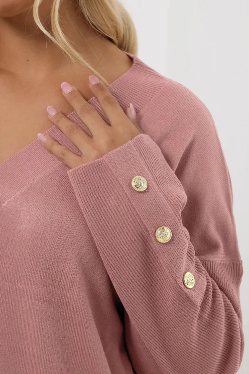Yours Curve Light Pink Button V-Neck Jumper - Size 14-16 Image 4