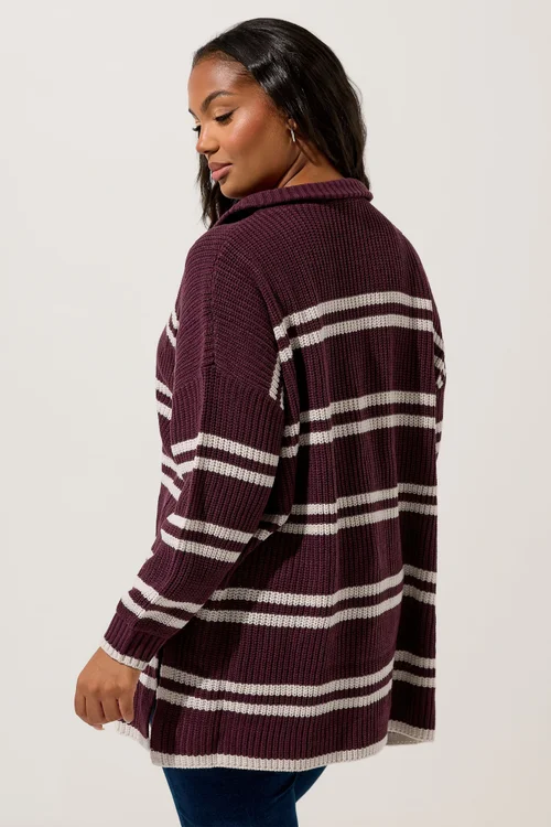 Yours Curve Red Stripe Quarter Zip Jumper - Size 22-24 Image 3