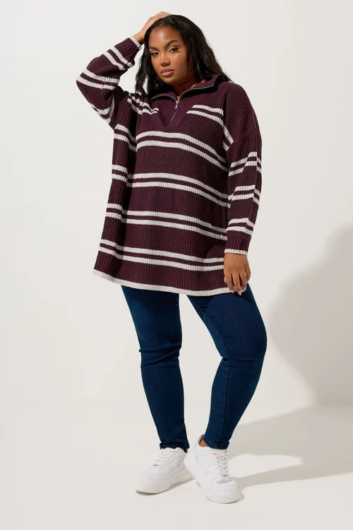 Yours Curve Red Stripe Quarter Zip Jumper - Size 22-24 Image 2