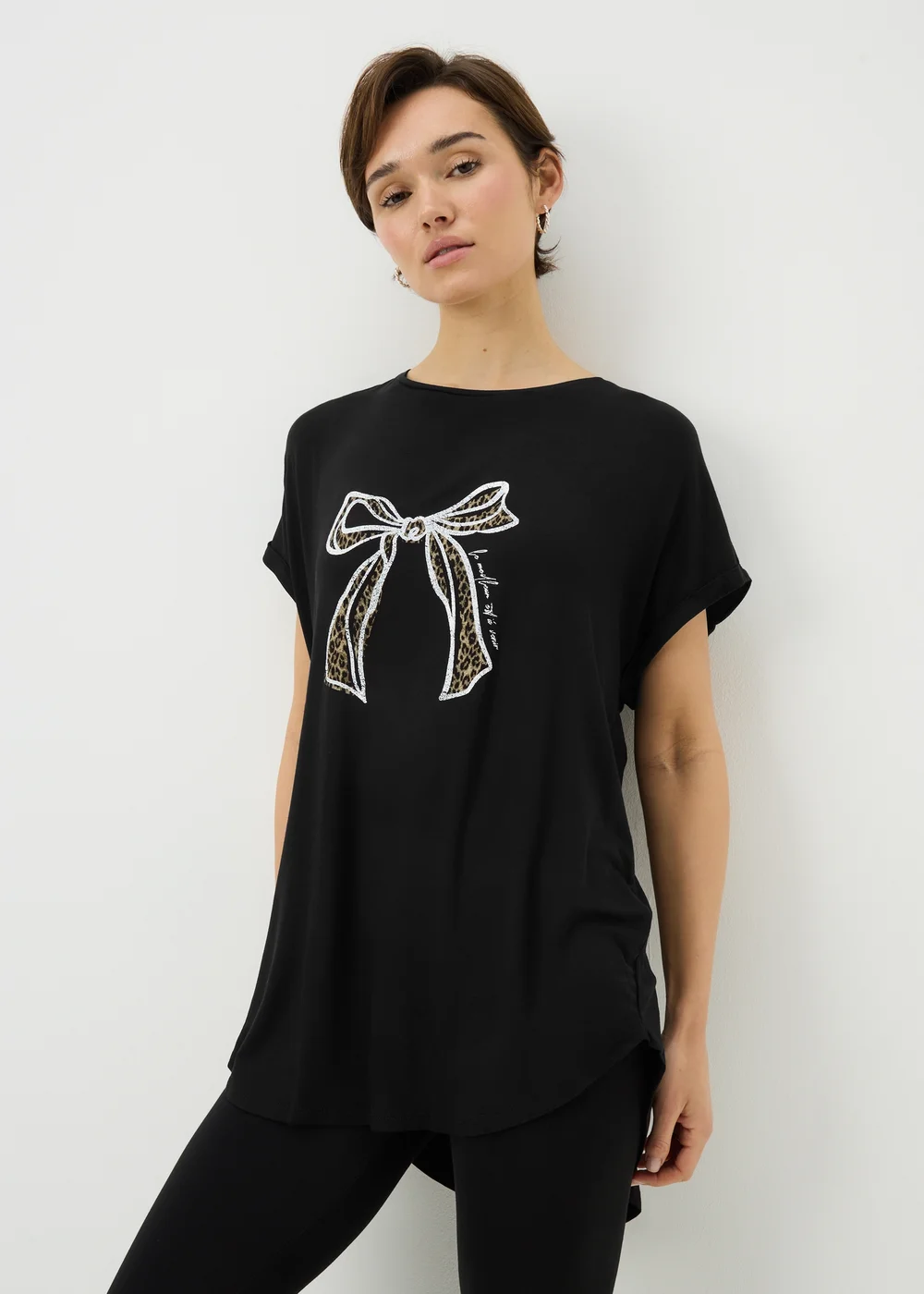 Black Bow Longline T-Shirt - Small Image 1