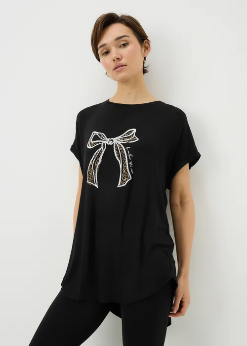 Black Bow Longline T-Shirt - Small Image 1