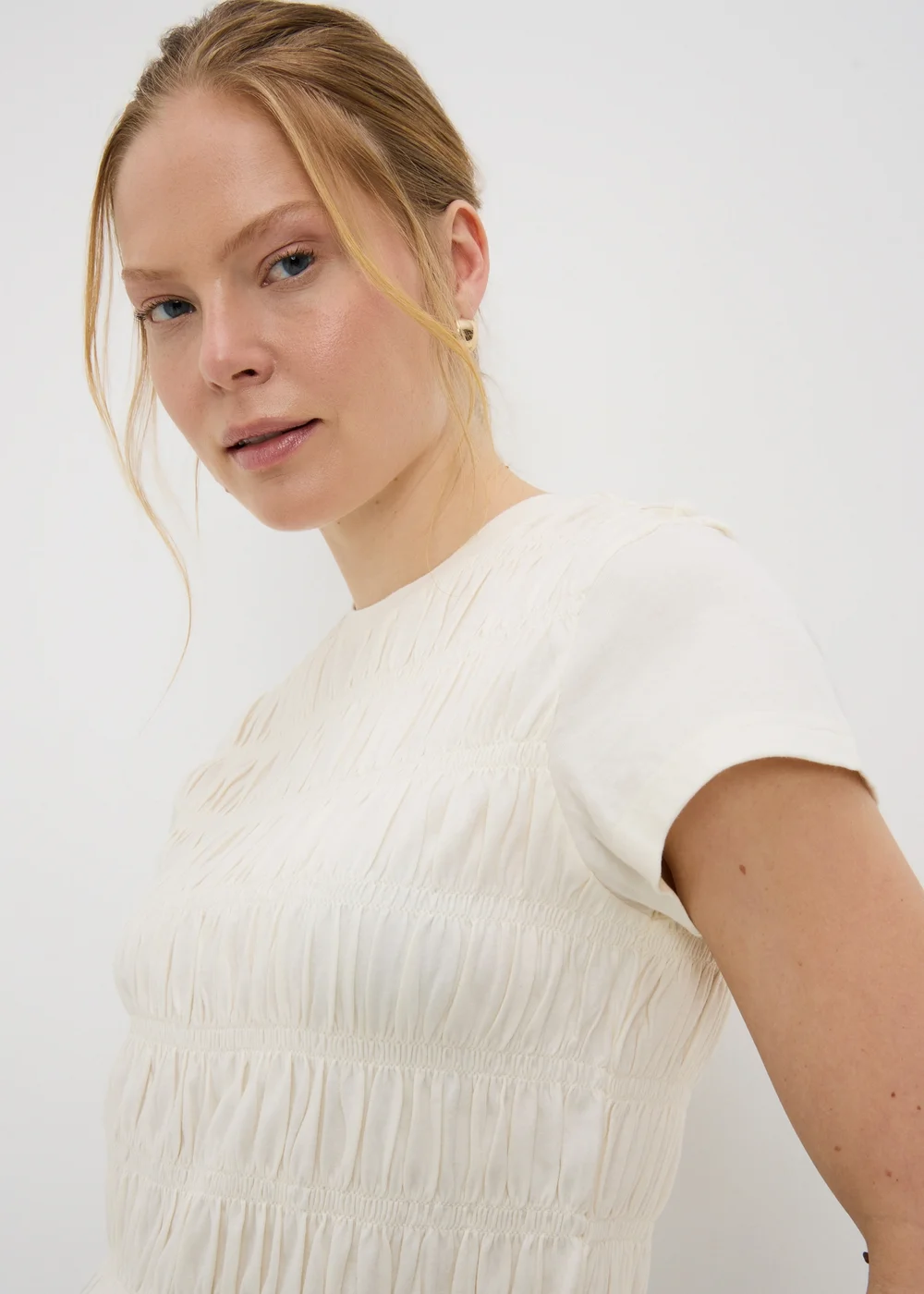 Nude Shirred Short Sleeve Top - Size 8 Image 2