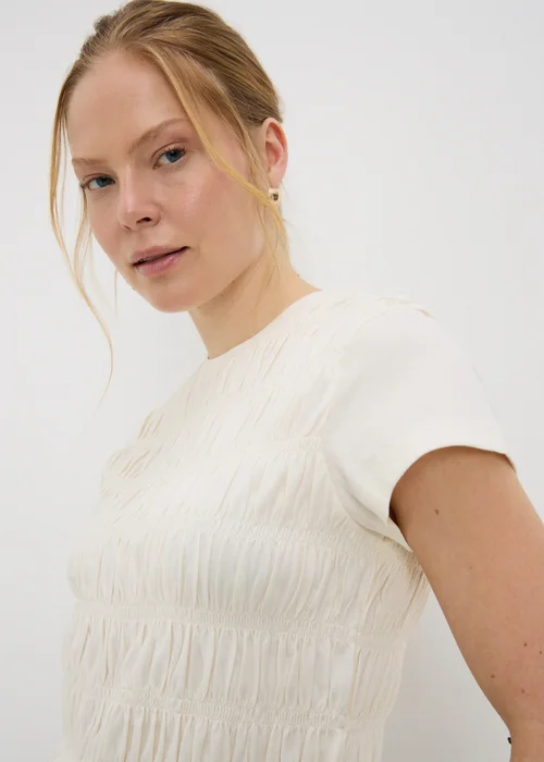 Nude Shirred Short Sleeve Top - Size 8 Image 2