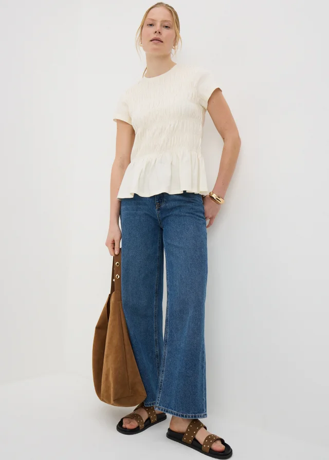 Nude Shirred Short Sleeve Top