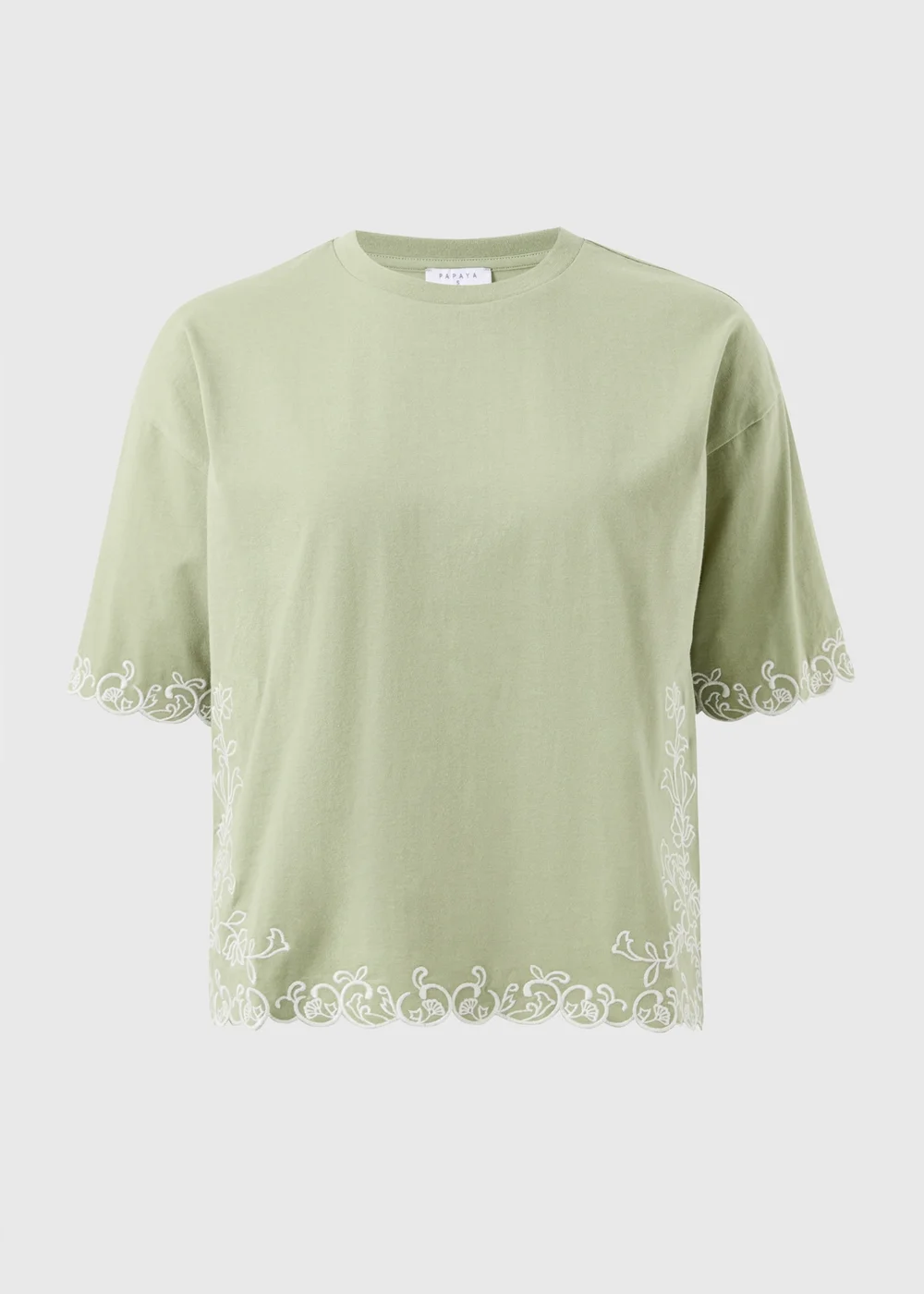 Sage Green Embroidered Boxy T-Shirt - Small Image 4
