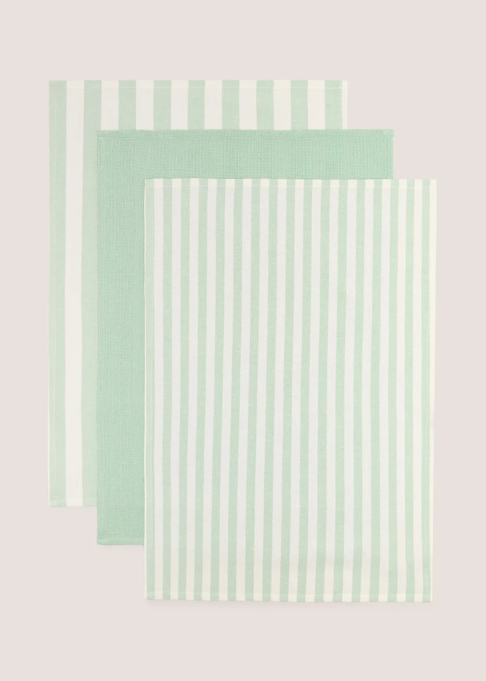 3 Pack Green Striped Tea Towels Image 1