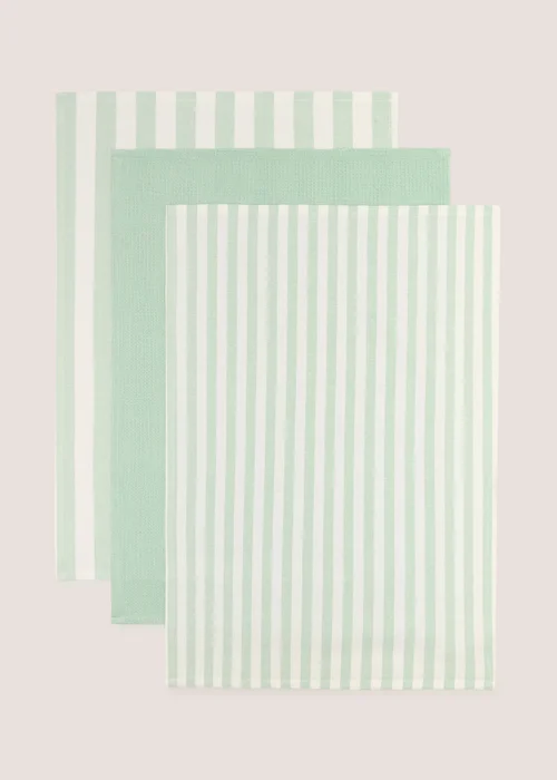 3 Pack Green Striped Tea Towels Image 1