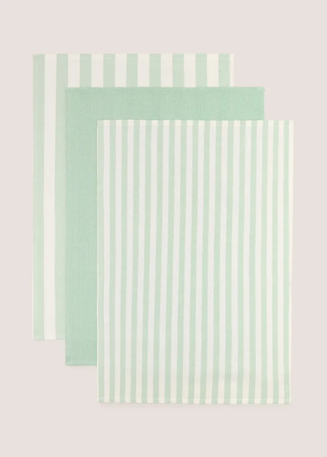3 Pack Green Striped Tea Towels