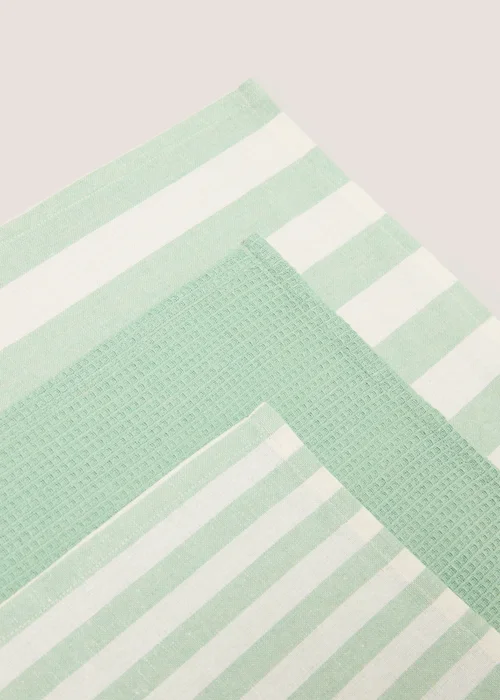 3 Pack Green Striped Tea Towels Image 2
