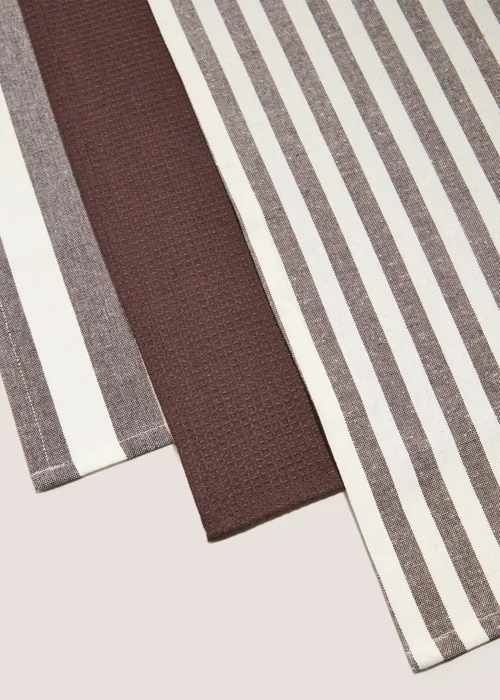 3 Pack Brown Striped Tea Towels Image 2
