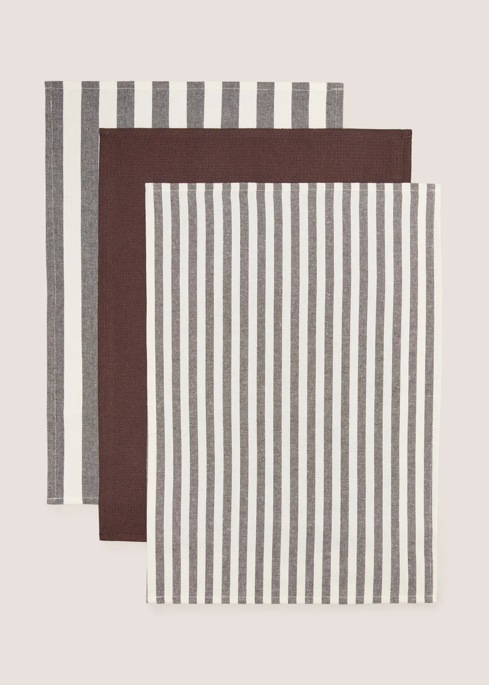3 Pack Brown Striped Tea Towels Image 1