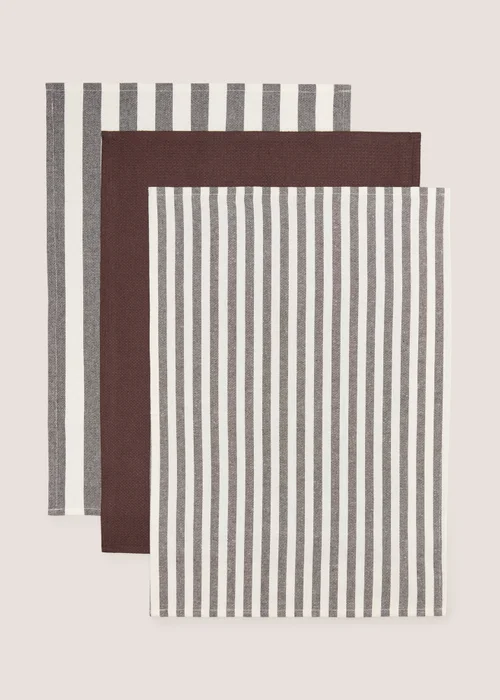 3 Pack Brown Striped Tea Towels Image 1